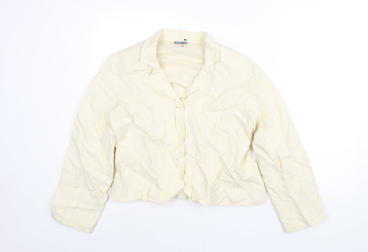 Phool Womens Ivory Floral Jacket Size 16 Button - Embroidered