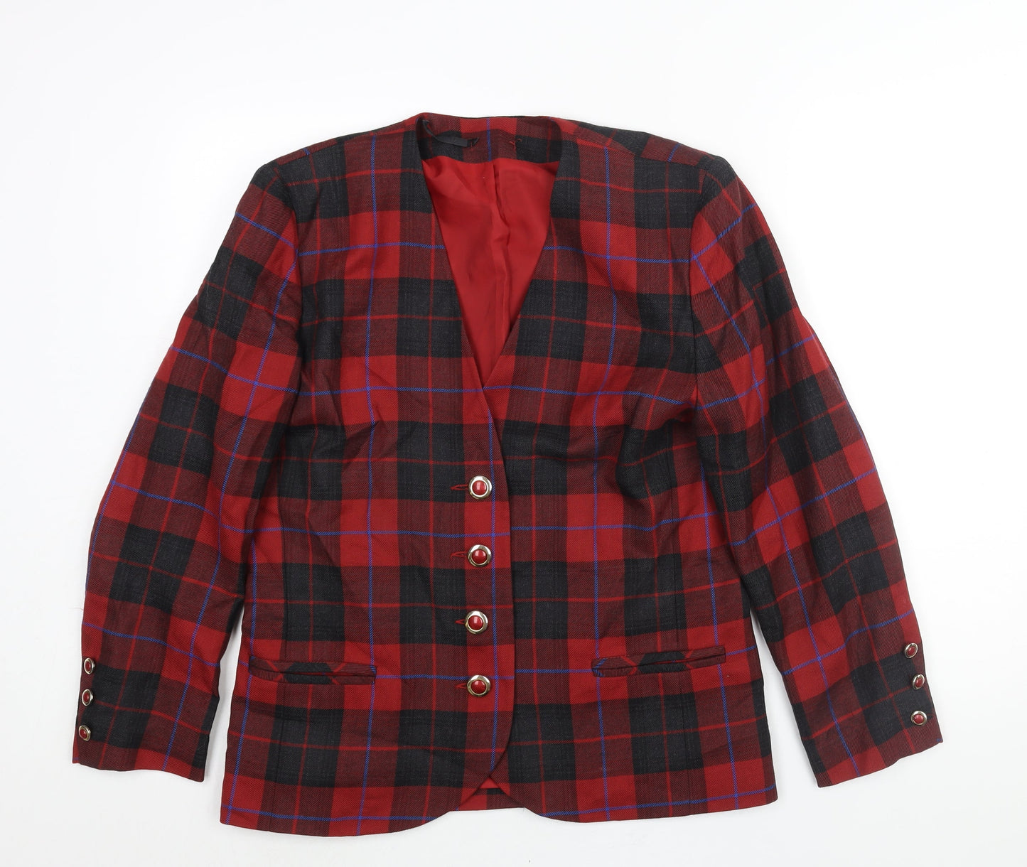 Jean Amol Womens Red Check Jacket Size 12 Button