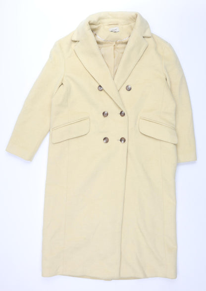 Front view of Albaray women’s yellow overcoat coat, size UK 14, button