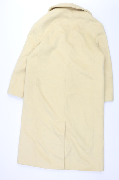 Back view of Albaray women’s yellow overcoat coat, size UK 14, button