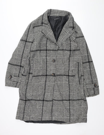 Terranova Womens Black Check Overcoat Coat Size XL Button