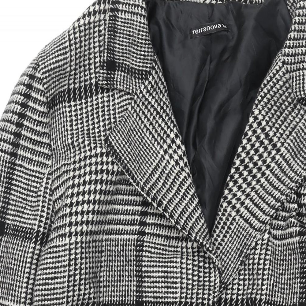 Terranova Womens Black Check Overcoat Coat Size XL Button