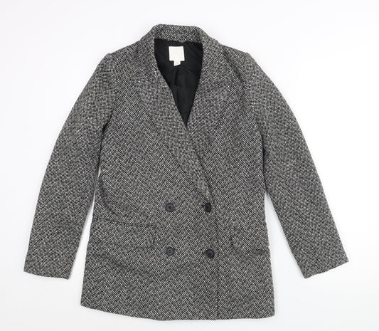 H&M Womens Black Herringbone Polyester Jacket Blazer Size 8