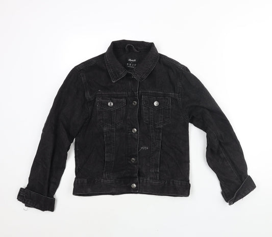 Denim & Co. Womens Black Jacket Size 10 Button - Distressed