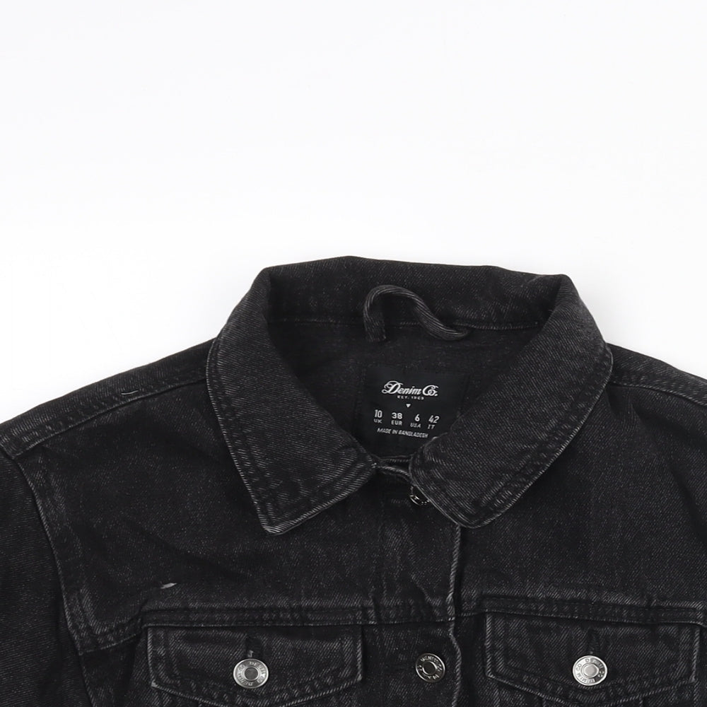 Denim & Co. Womens Black Jacket Size 10 Button - Distressed