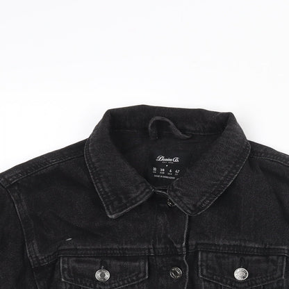 Denim & Co. Womens Black Jacket Size 10 Button - Distressed