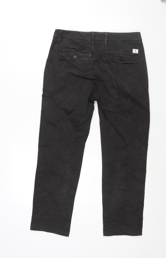 Department 5 Mens Black Cotton Chino Trousers Size 30 in L25 in Regular Zip