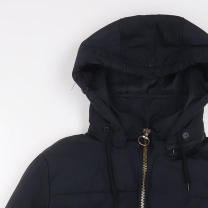 Topshop Womens Blue Quilted Coat Size 6 Zip - Zip Pockets