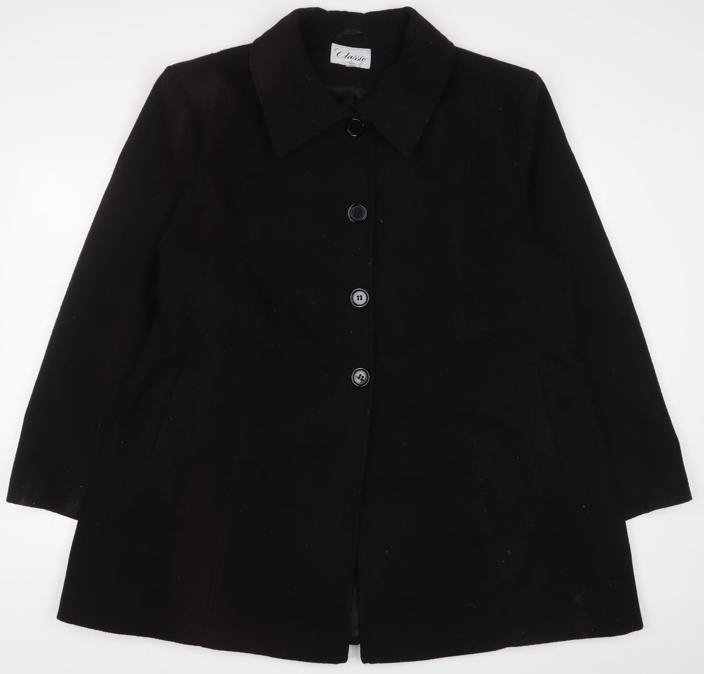 Classic Womens Black Overcoat Coat Size 24 Button - Pockets