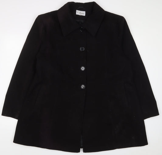 Classic Womens Black Overcoat Coat Size 24 Button - Pockets