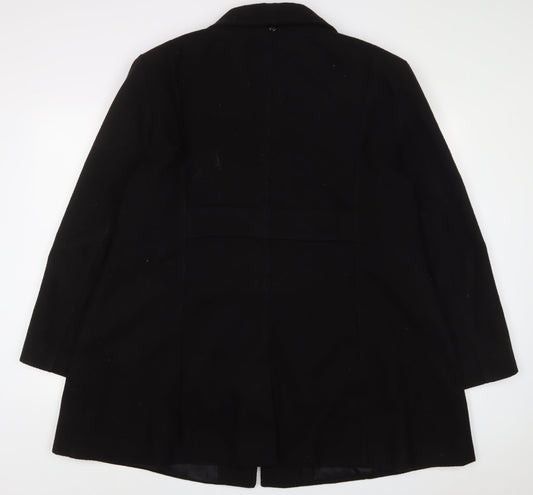 Classic Womens Black Overcoat Coat Size 24 Button - Pockets
