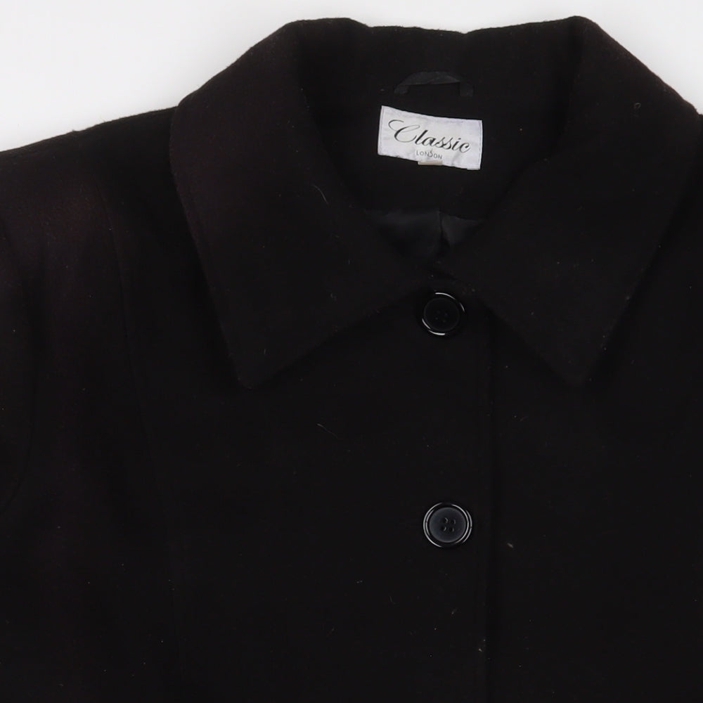 Classic Womens Black Overcoat Coat Size 24 Button - Pockets