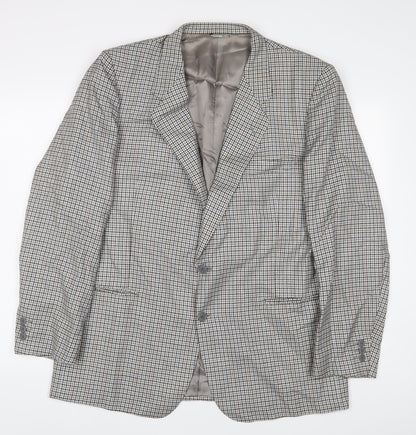 Sergio Valentino Mens Grey Plaid Wool Jacket Suit Jacket Size 44 Regular