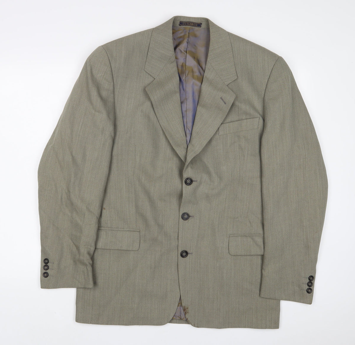 Culter & Co Mens Green Wool Jacket Suit Jacket Size 38 Regular