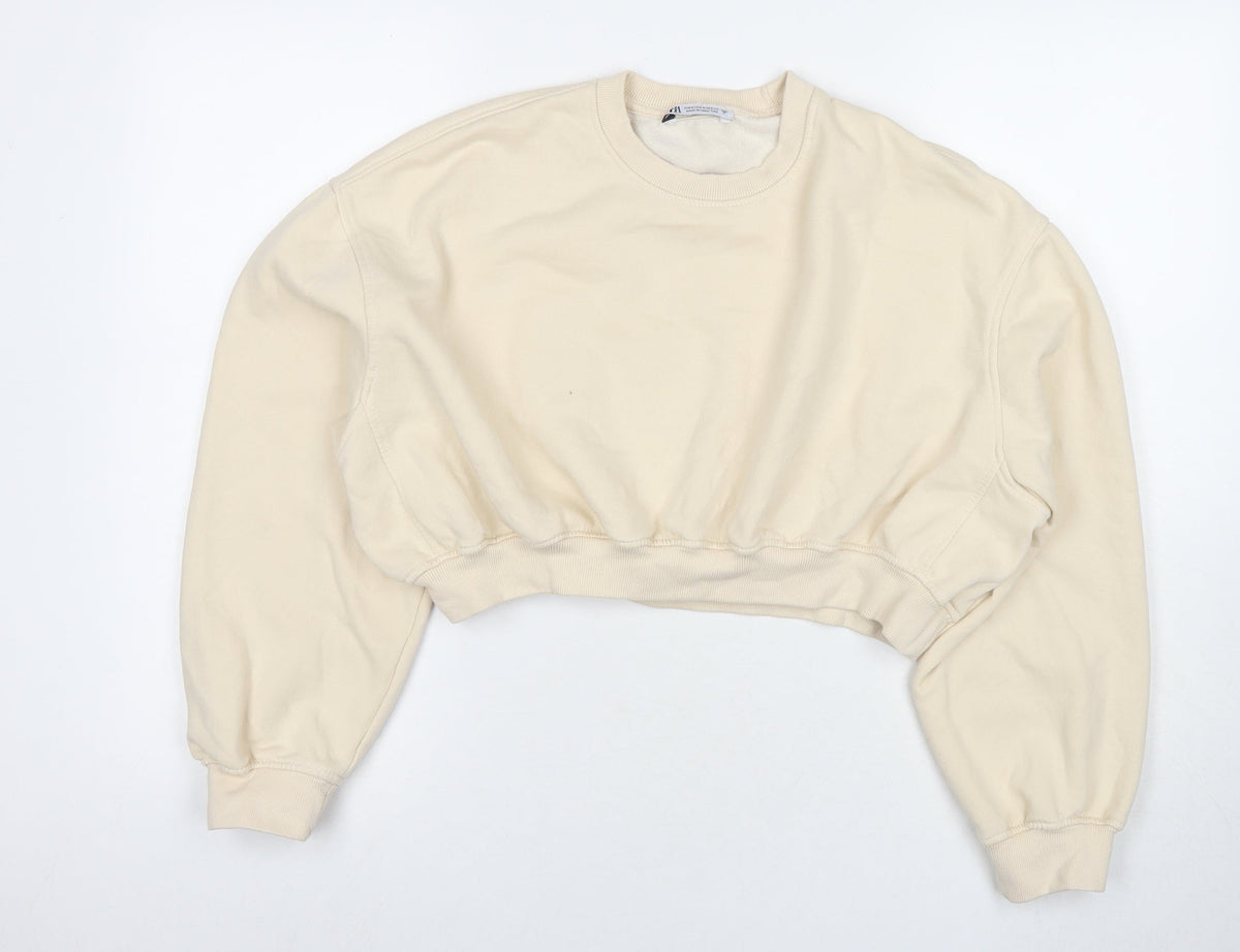 Zara Womens Beige Cotton Pullover Sweatshirt Size M Pullover