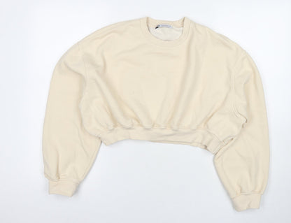Zara Womens Beige Cotton Pullover Sweatshirt Size M Pullover