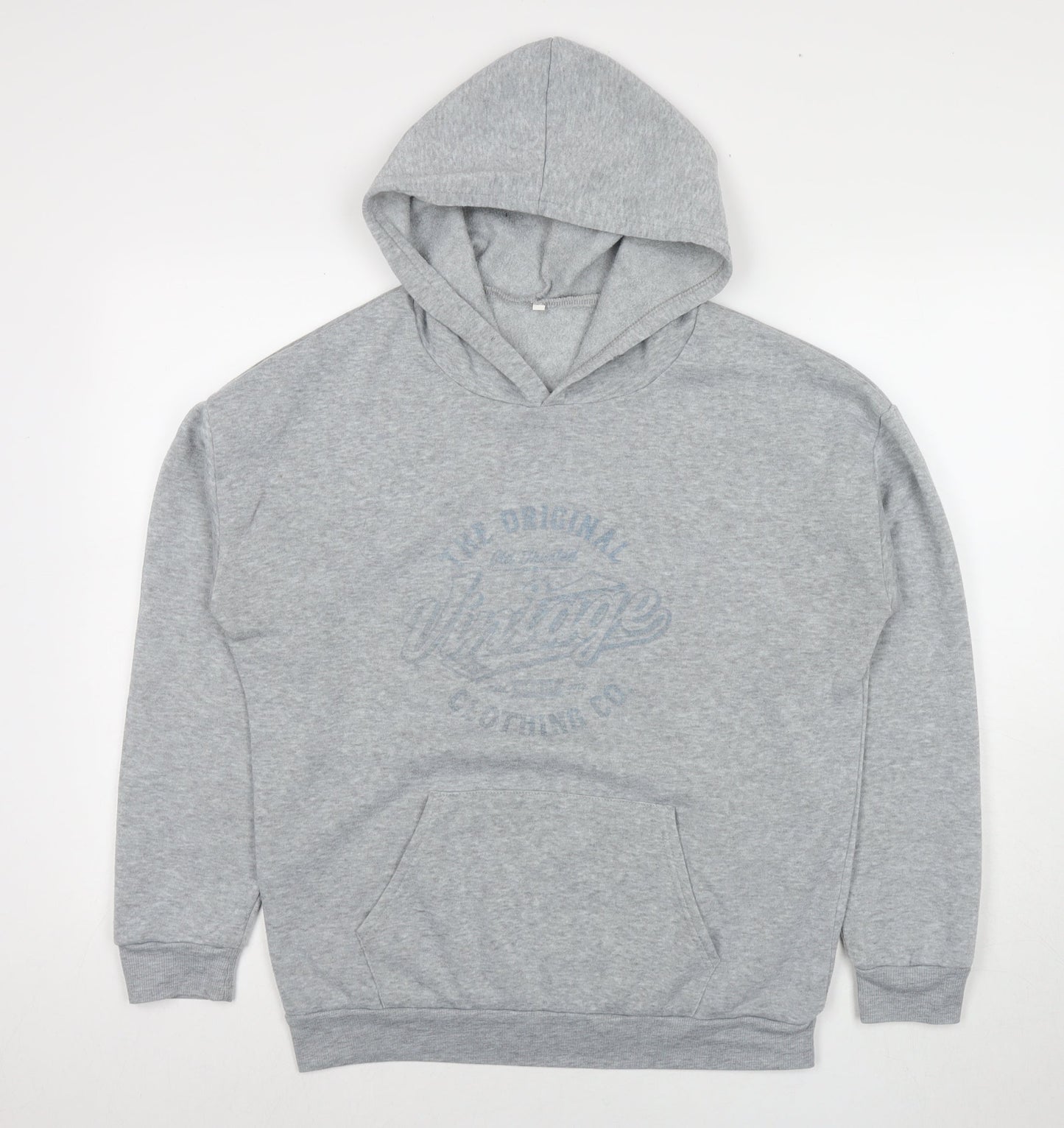 Vintage Womens Grey Polyester Pullover Hoodie Size L Pullover