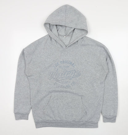 Vintage Womens Grey Polyester Pullover Hoodie Size L Pullover