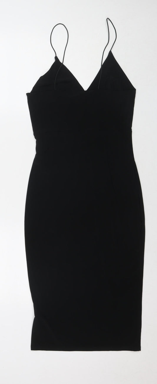 Club L Womens Black Polyester Slip Dress Size 10 V-Neck Pullover