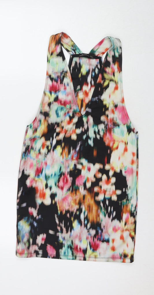 Bershka Womens Multicoloured Floral Polyester Basic Tank Size XS Round Neck