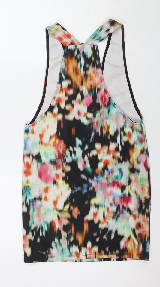 Bershka Womens Multicoloured Floral Polyester Basic Tank Size XS Round Neck