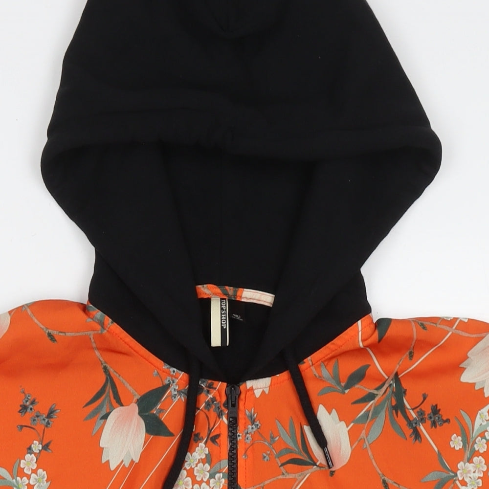 Topshop Womens Black Floral Polyester Full Zip Hoodie Size 8 Zip