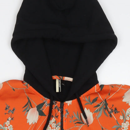 Topshop Womens Black Floral Polyester Full Zip Hoodie Size 8 Zip