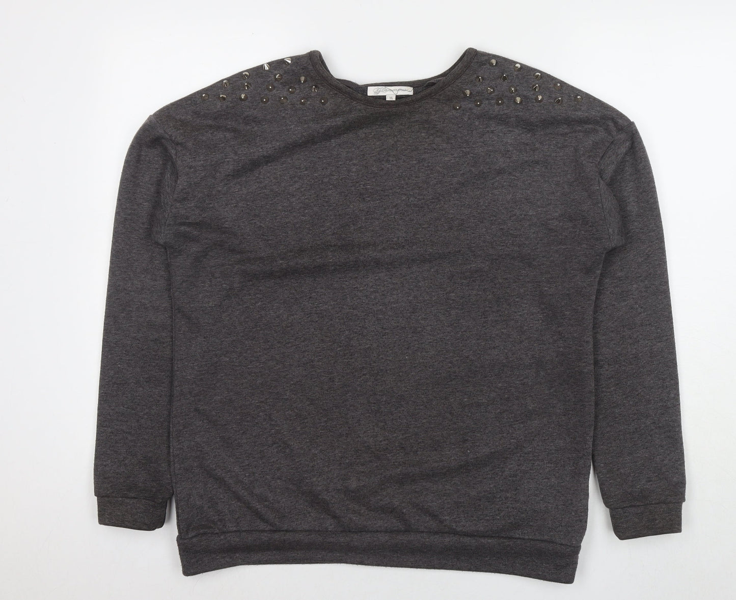 Glamours Womens Grey Polyester Pullover Sweatshirt Size 14 Pullover - Studs Detail