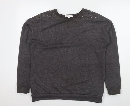 Glamours Womens Grey Polyester Pullover Sweatshirt Size 14 Pullover - Studs Detail