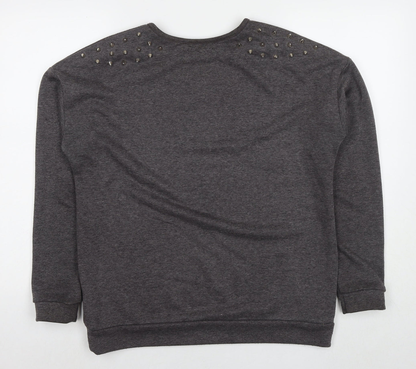 Glamours Womens Grey Polyester Pullover Sweatshirt Size 14 Pullover - Studs Detail