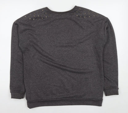 Glamours Womens Grey Polyester Pullover Sweatshirt Size 14 Pullover - Studs Detail