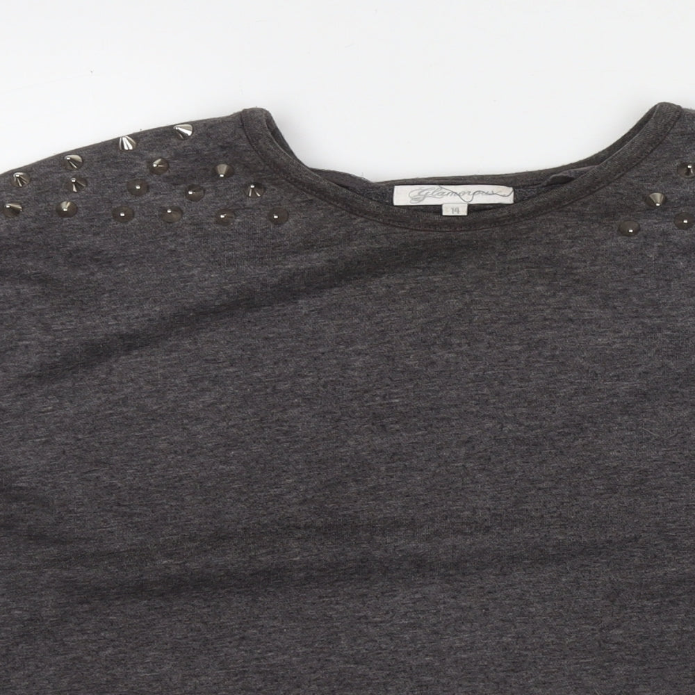 Glamours Womens Grey Polyester Pullover Sweatshirt Size 14 Pullover - Studs Detail
