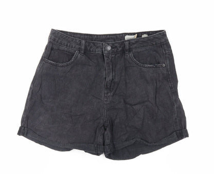 VERO MODA Womens Black Cotton Mom Shorts Size L L4 in Regular Zip