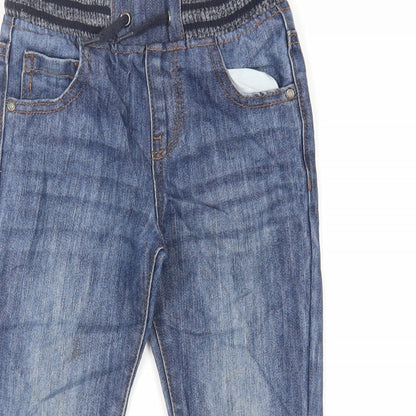 Denim & Co. Boys Blue Cotton Tapered Jeans Size 5-6 Years Regular Drawstring - Adjustable Waist