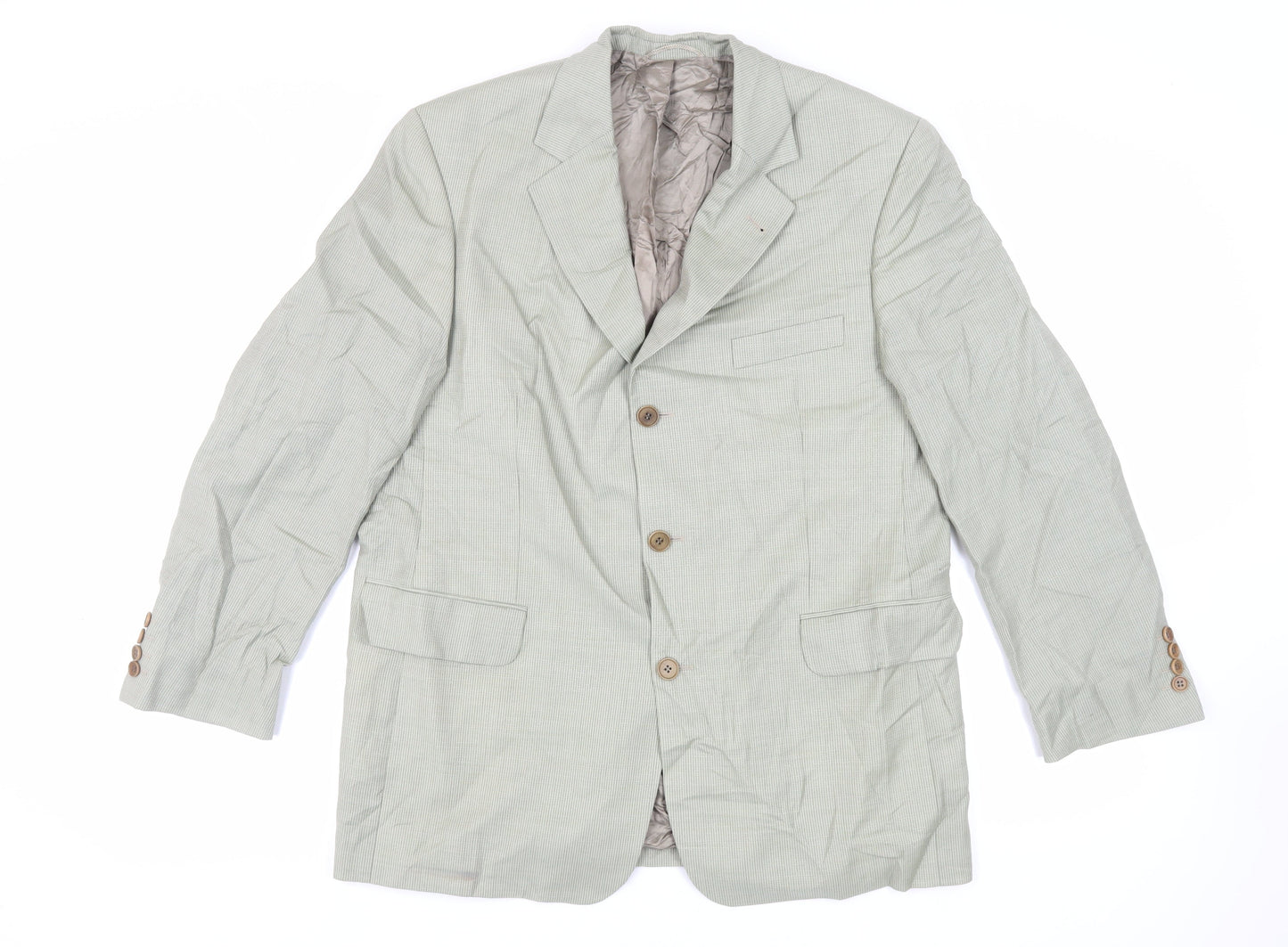 Atelier Torino Mens Green Geometric Wool Jacket Suit Jacket Size 40 Regular