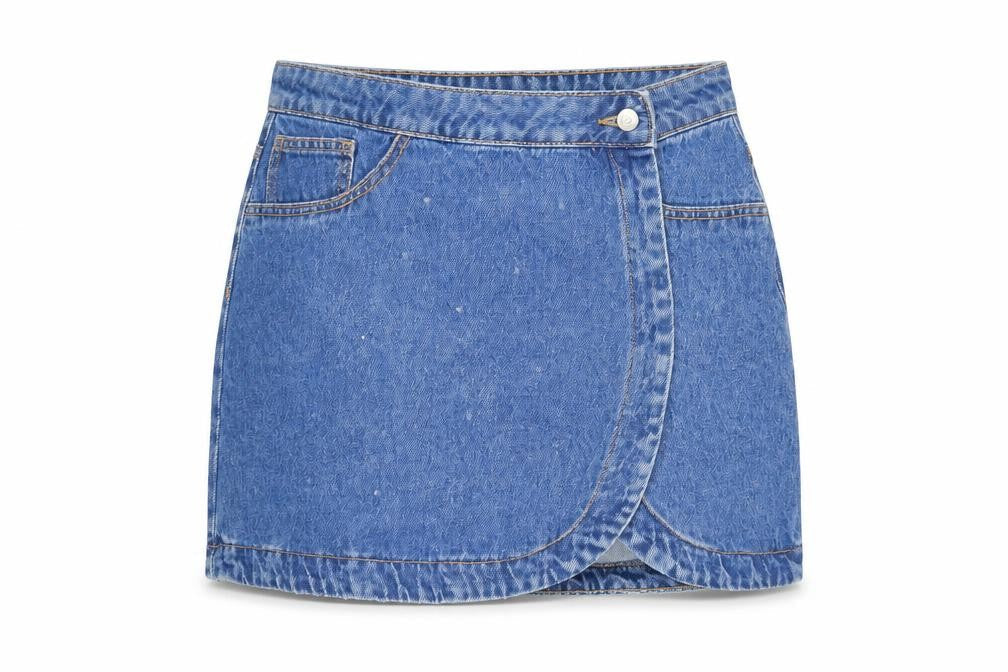 Womens UK Size 10 Denim & Co. Wrap Denim Skirt
