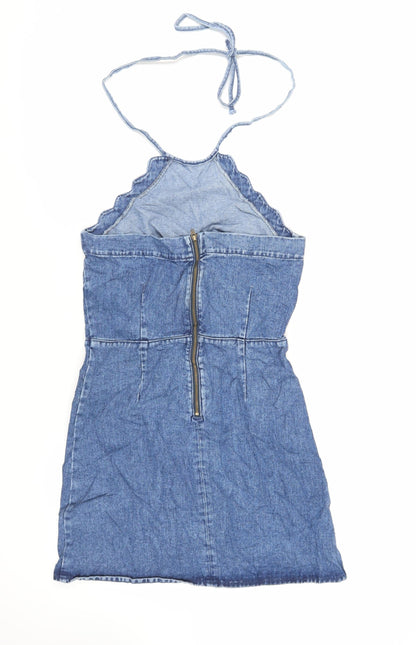 ASOS Womens Blue Cotton Mini Size 10 Halter Zip
