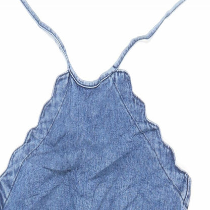 ASOS Womens Blue Cotton Mini Size 10 Halter Zip