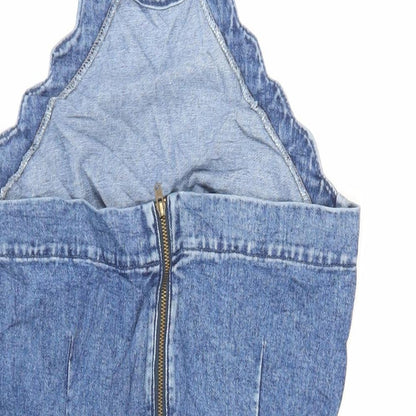 ASOS Womens Blue Cotton Mini Size 10 Halter Zip