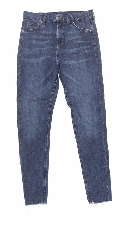 Topshop Womens Blue Cotton Skinny Jeans Size 30 in L32 in Regular Zip - Raw Hem