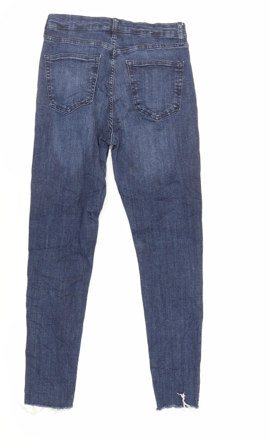 Topshop Womens Blue Cotton Skinny Jeans Size 30 in L32 in Regular Zip - Raw Hem