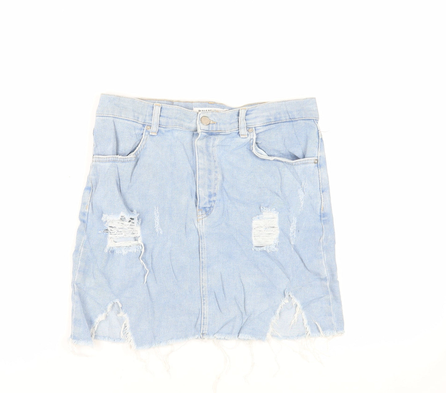 Pull&Bear Womens Blue Cotton Mini Skirt Size L Button - Pockets