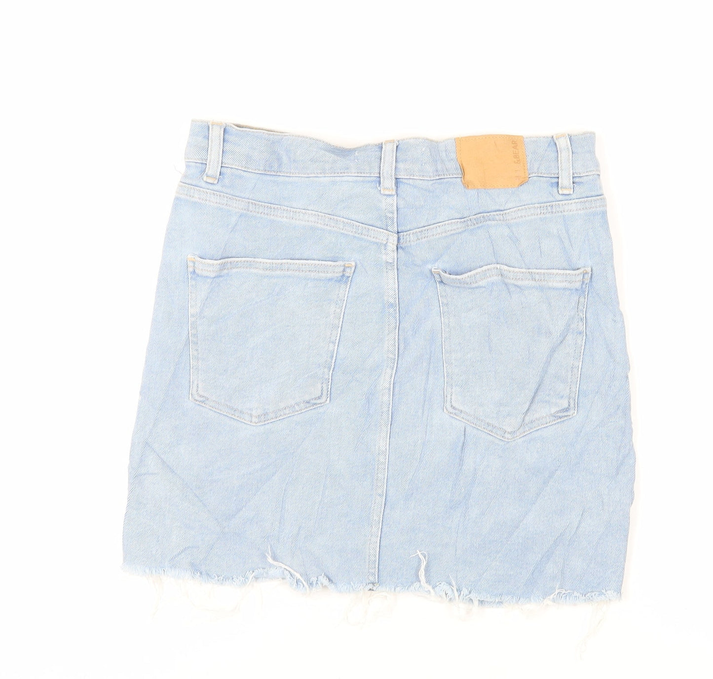 Pull&Bear Womens Blue Cotton Mini Skirt Size L Button - Pockets