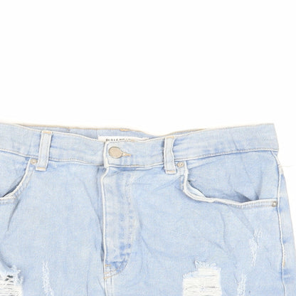 Pull&Bear Womens Blue Cotton Mini Skirt Size L Button - Pockets