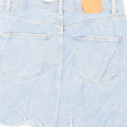 Pull&Bear Womens Blue Cotton Mini Skirt Size L Button - Pockets