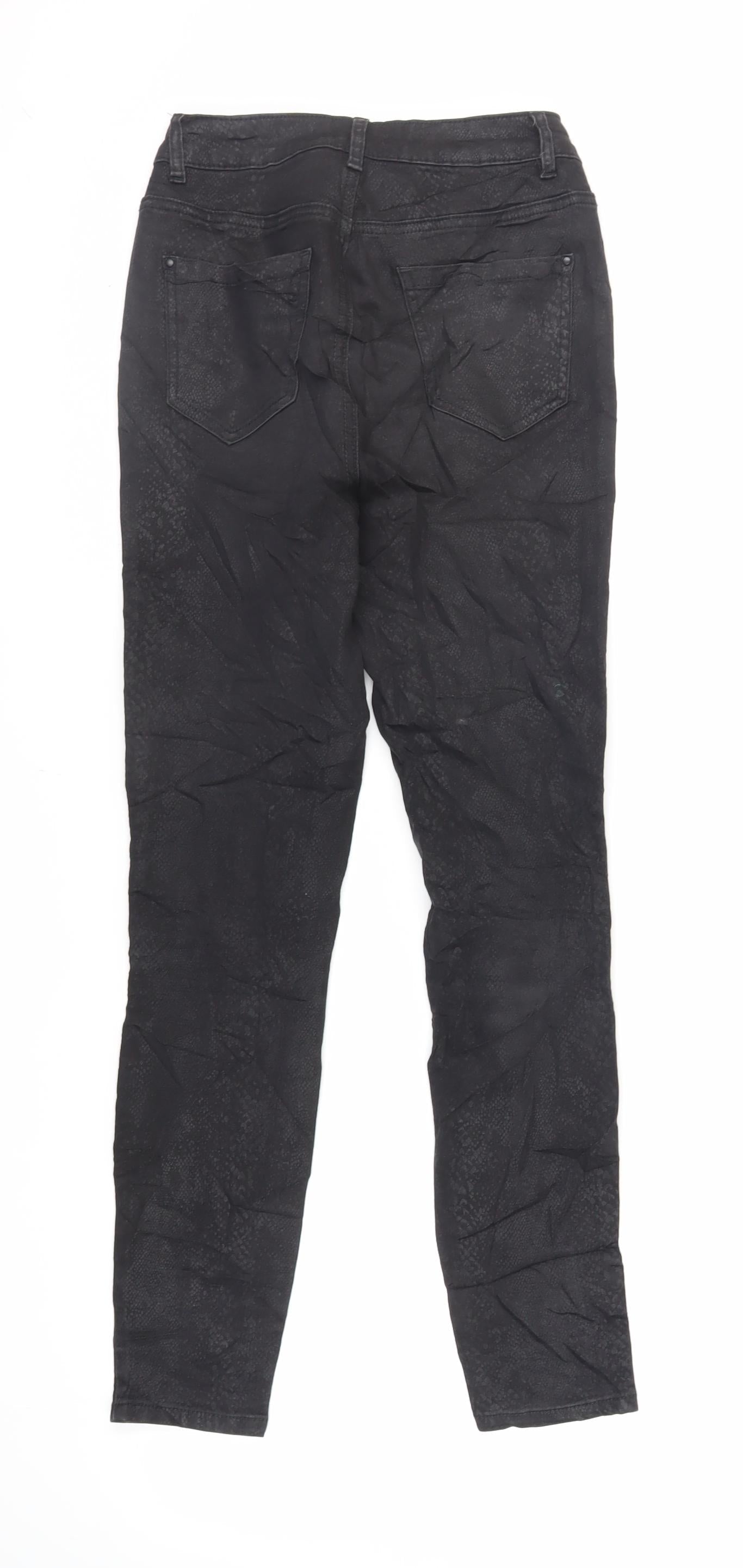 TU Womens Black Animal Print Cotton Skinny Jeans Size 10 L28 in Regular Zip - Coated