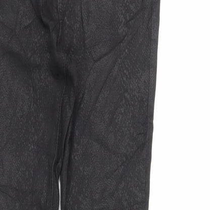 TU Womens Black Animal Print Cotton Skinny Jeans Size 10 L28 in Regular Zip - Coated