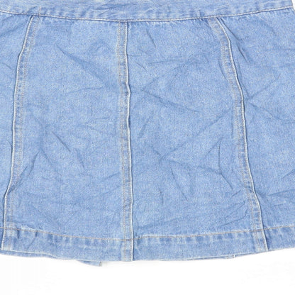 FOREVER 21 Womens Blue Cotton Mini Skirt Size 12 Button - Pockets