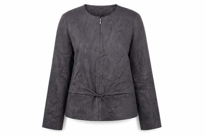 Marks & Spencer Womens Grey Jacket Size 12 Zip - Suede Effect
