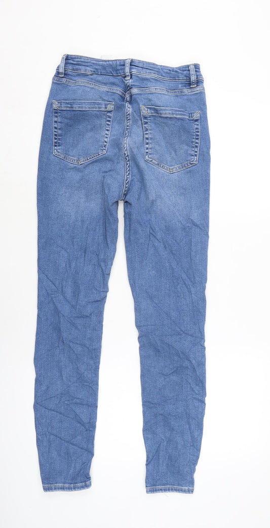 NEXT Womens Blue Cotton Blend Tapered Jeans Size 12 L28 in Extra-Slim Zip